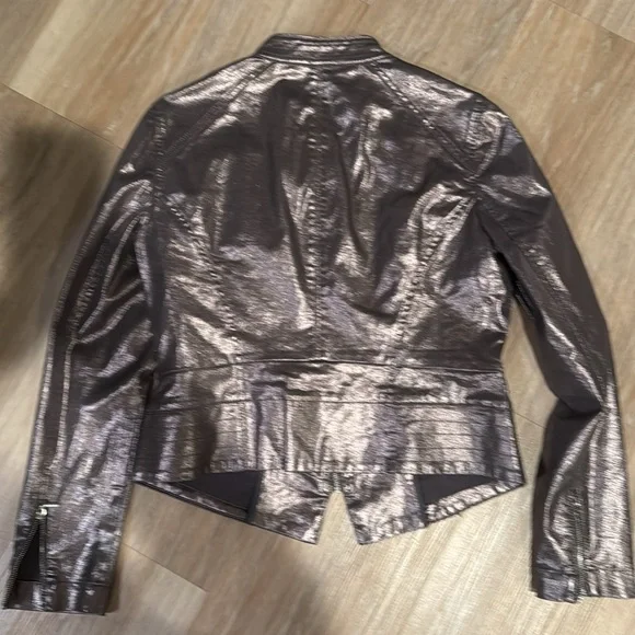 WHBM Silver dark grey Metallic Coated Foil moto jacket  White House Black Market - Picture 7 of 9